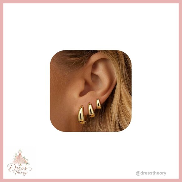 Jewelry - 14K Gold Plated Hoop Earrings Set 10mm 14mm 17mm Hypoallergenic